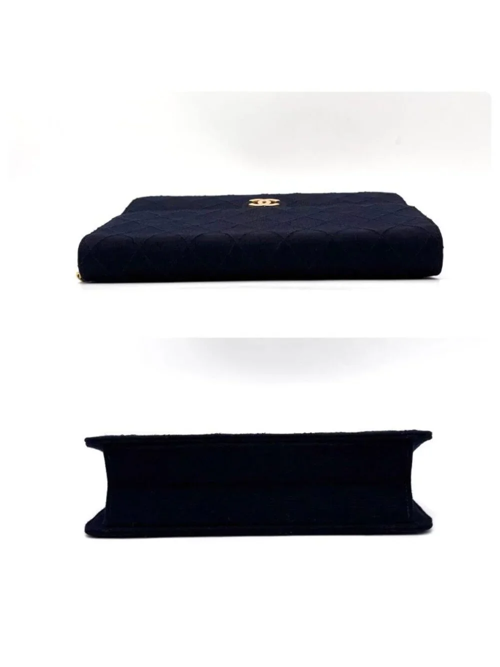 Chanel Quilted Cotton Chain Shoulder Bag Navy Gold